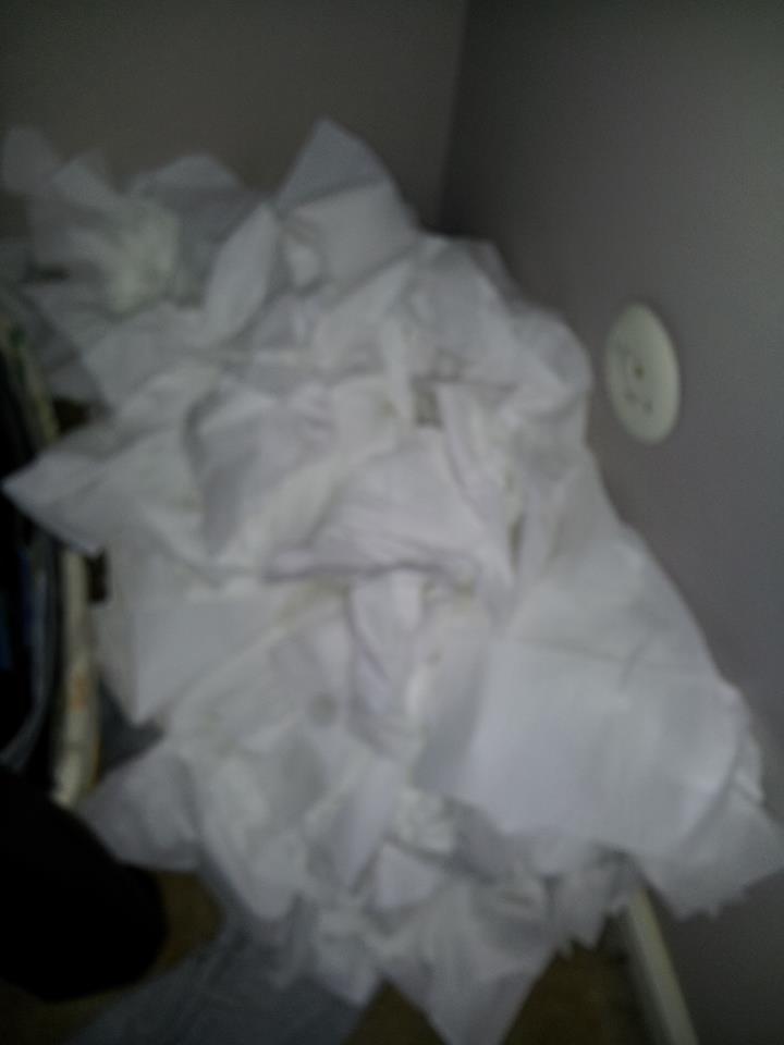 Horribly blurry pic of The Kleenex Pile, but knowing that the treasure lies underneath all the mess