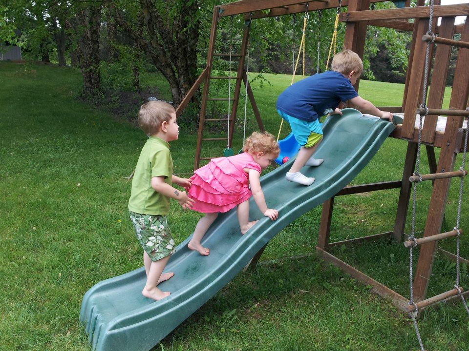 Kids climbing up slide meredithspidel The Mom of the Year