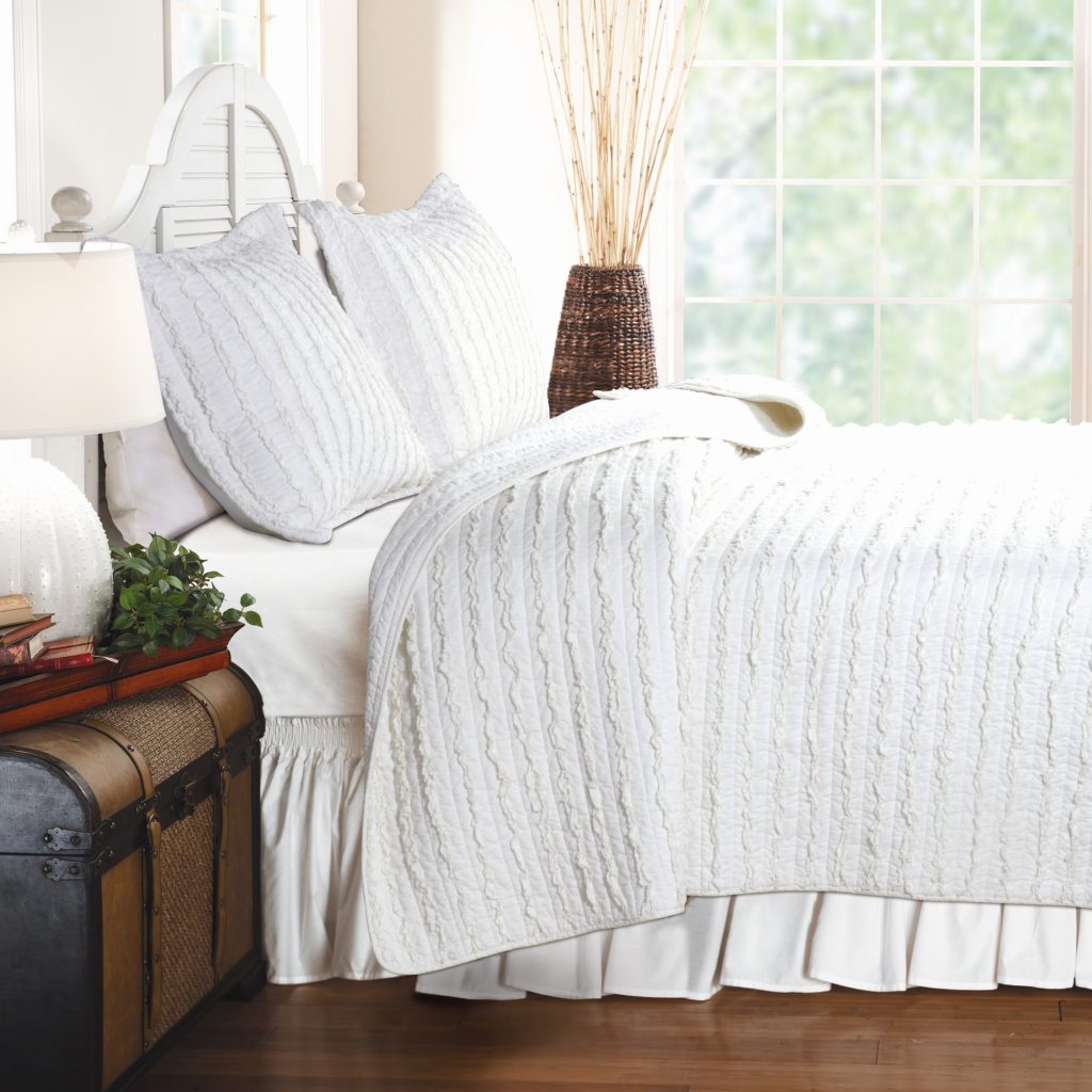 This fresh white quilt set will open up any room and make relaxation a priority!