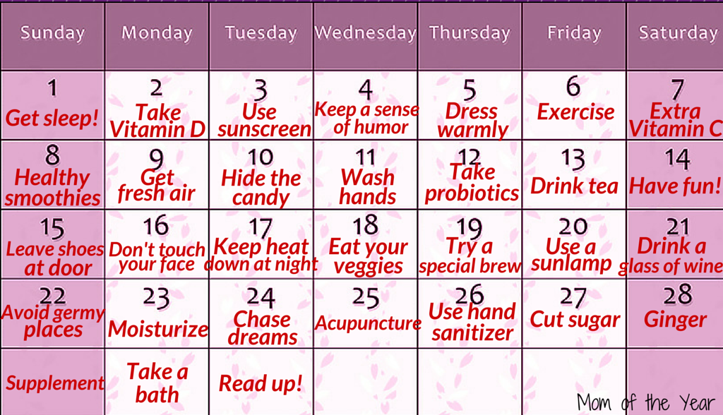 Sick of being sick? Me too! Need help staying healthy and staving off illness during these winter months? I've created an ENTIRE MONTH'S WORTH of ideas for keeping your family well. Try one simple suggestion each day and give the yucky germs the boot. Don't need 'em, don't want 'em!