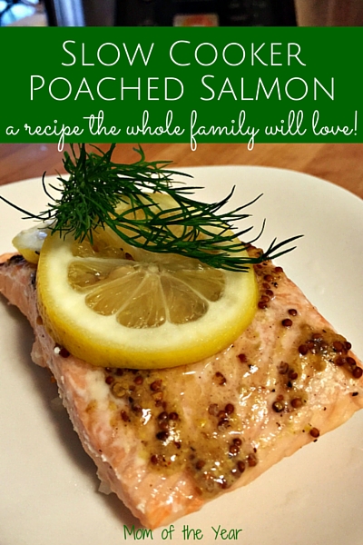 Looking for a quick, healthy crockpot meal for your family? This slow cooker poached salmon recipe is simple way to serve a delicious family dinner--prep time under 30 minutes! Plus, check this trick for getting your kids to fall in love with salmon--it's a win!