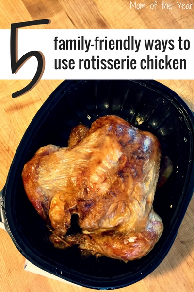 Looking for an easy dinner short-cut? Check out these 5 family-friendly ways to use rotisserie chicken! Cheap, easy, and recipes your whole family will love! I am tickled--would never have thought of the 4th one, a total crowd-pleaser!