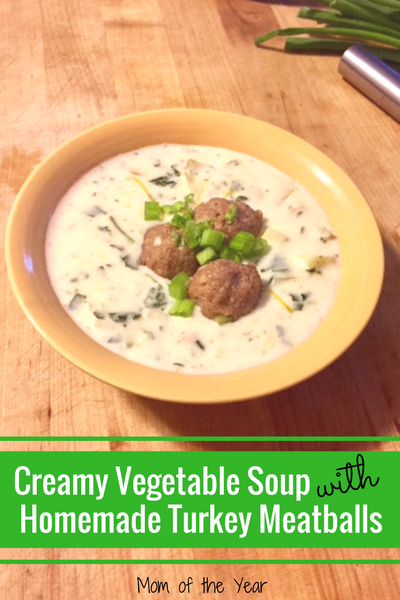 Creamy Vegetable Soup with Homemade Turkey Meatballs is the perfect way to curb those fall hunger pangs! This recipe is a crowd-pleaser, so delicious and you won't believe the secret ingredient that brings it all together!