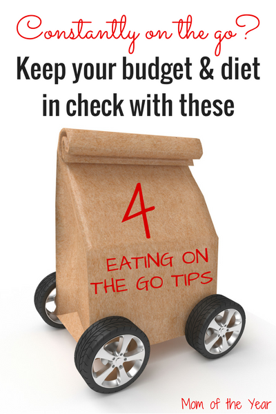 Does life feel crazy with a full schedule where you are always running to the next thing? Don't let your diet and budget fall apart in all the busyness! Use these four smart tips and tricks for eating on the go, while keeping your diet healthy and the cost in check. I would never have thought of the third one--check it out and eat healthy while out and about!