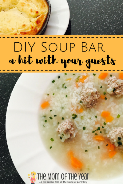 soup bLooking for your next hostessing win? This DIY soup bar is genius! All guests love it and its SO EASY!! Love this fab add-in ingredient idea!