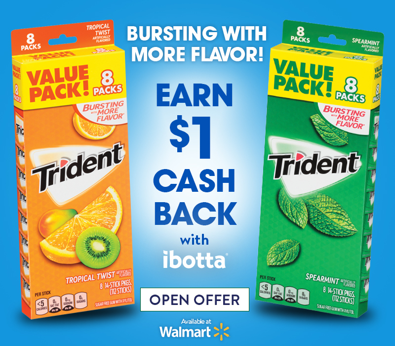 Chew your way to savings with this cool @ibotta offer for Trident Gum at @Walmart! Save a bundle AND be entered to #win some cool #free #prizes! #giveaway #ad